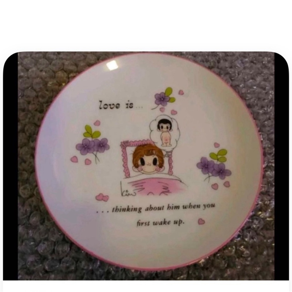 Love Is... Ceramic Decorative Plate - Pink & White